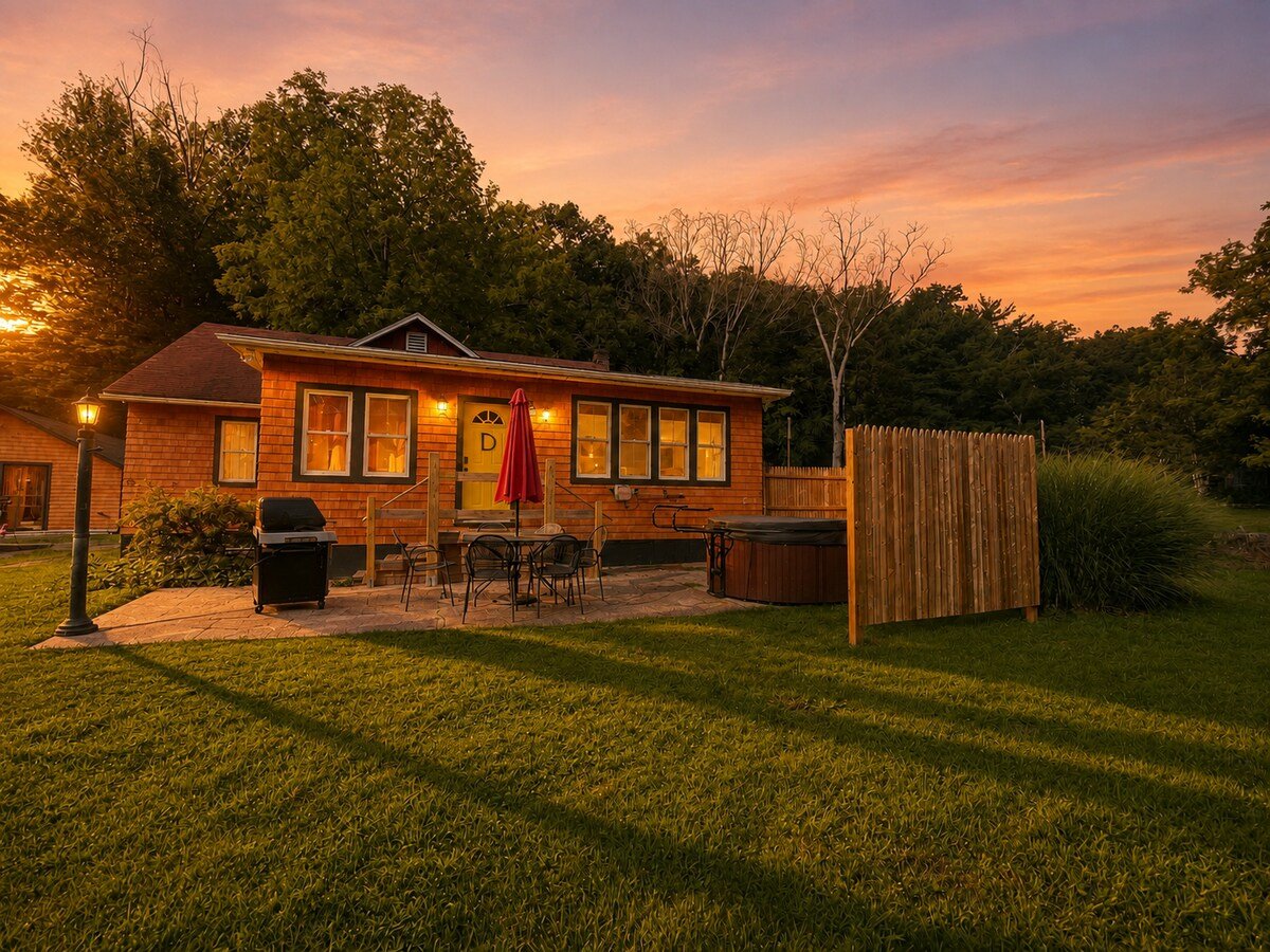 Mountain-view patio with Weber grill at 3BR Retreat in Ellenville