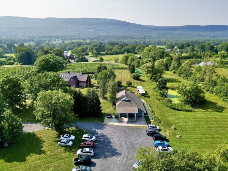 Aerial view of Whitecliff Vineyard and Winery in Gardiner