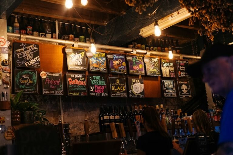 Illustrative craft beer taproom, not a photograph of Upward Brewing
