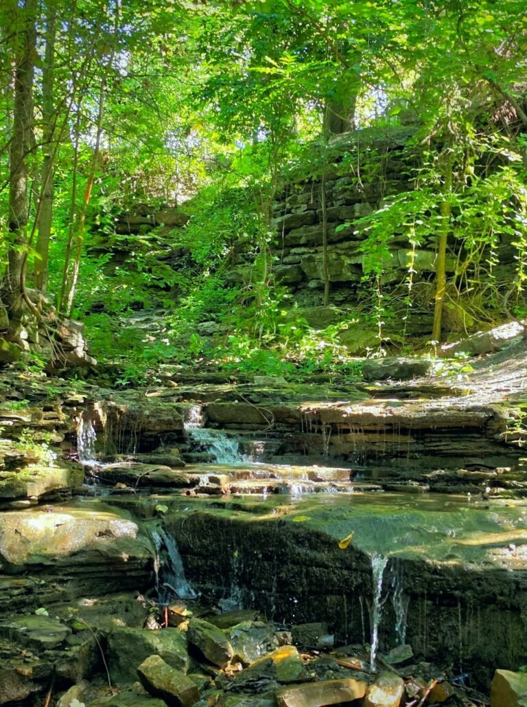Illustrative waterfall over layered stone ledges, not necessarily Otter Falls